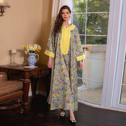 Ramadan Eid Caftan Hotfix Rhinestone Women Kaftan Dress Jalabiya With Hijab Scarf