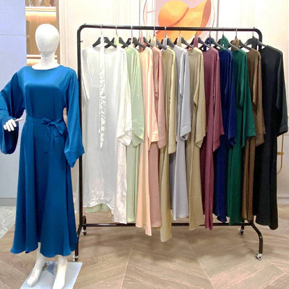 Robe Abaya en satin pour femmes musulmanes, 13 couleurs unies, style turc, Moyen-Orient