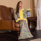 Robe caftan pour femme avec strass et patchs pour le Ramadan Eid, avec hijab et foulard