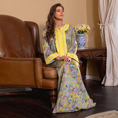 Ramadan Eid Caftan Hotfix Rhinestone Women Kaftan Dress Jalabiya With Hijab Scarf