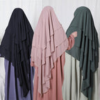 Khimar long en mousseline de soie à 3 couches, 15 options de couleurs pour femmes arabes