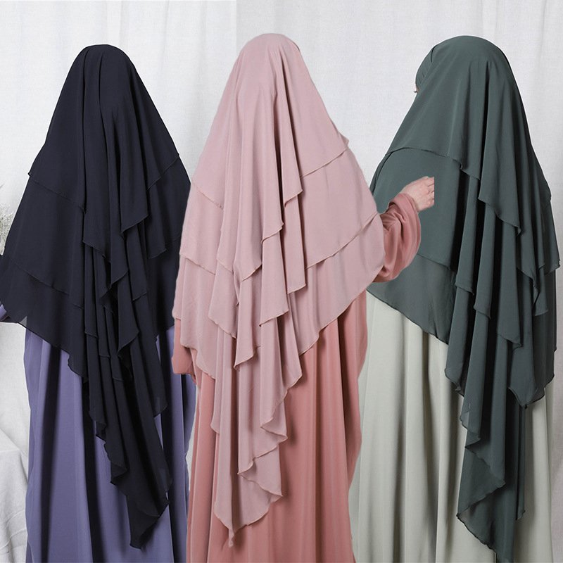 Khimar long en mousseline de soie à 3 couches, 15 options de couleurs pour femmes arabes