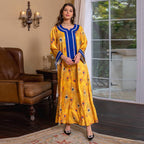 Robe caftan pour femme avec strass et patchs pour le Ramadan Eid, avec hijab et foulard