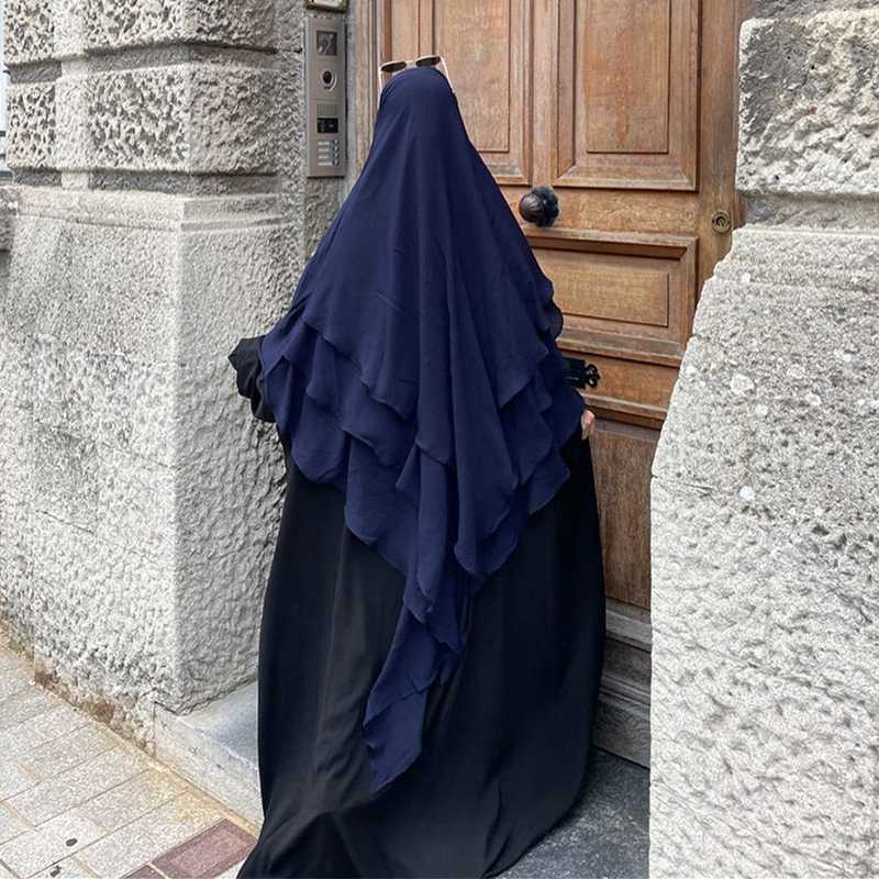 Khimar long en mousseline de soie à 3 couches, 15 options de couleurs pour femmes arabes