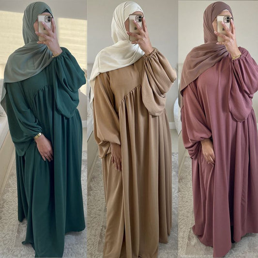 Robe Abaya froissée avec poche, 15 options de couleurs