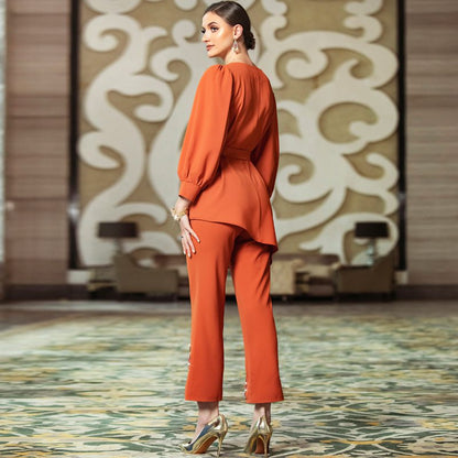 Ensemble 2 pièces pantalon et haut cousus à la main avec strass pour femmes musulmanes