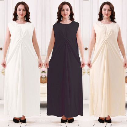 Robe Abaya sans manches en satin pour femme musulmane