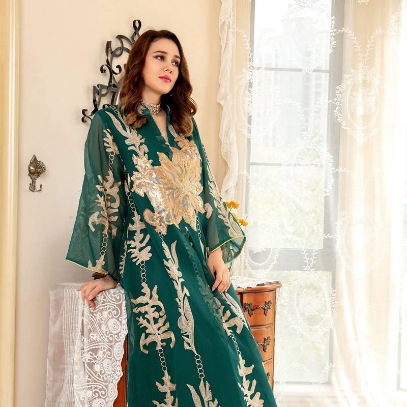 Caftan de luxe pour l'Aïd, robe caftan Jalabiya avec paillettes brodées