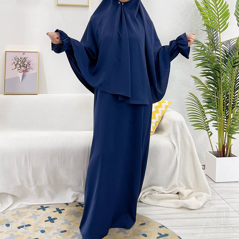 2 Pieces Set Jilbab Solid Color For Muslim Women Dress Middle East Dubai Turkish Clothing