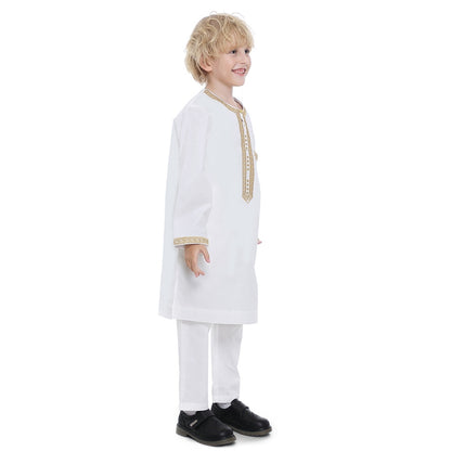 Ensemble de costume Thobe brodé pour garçon arabe musulman