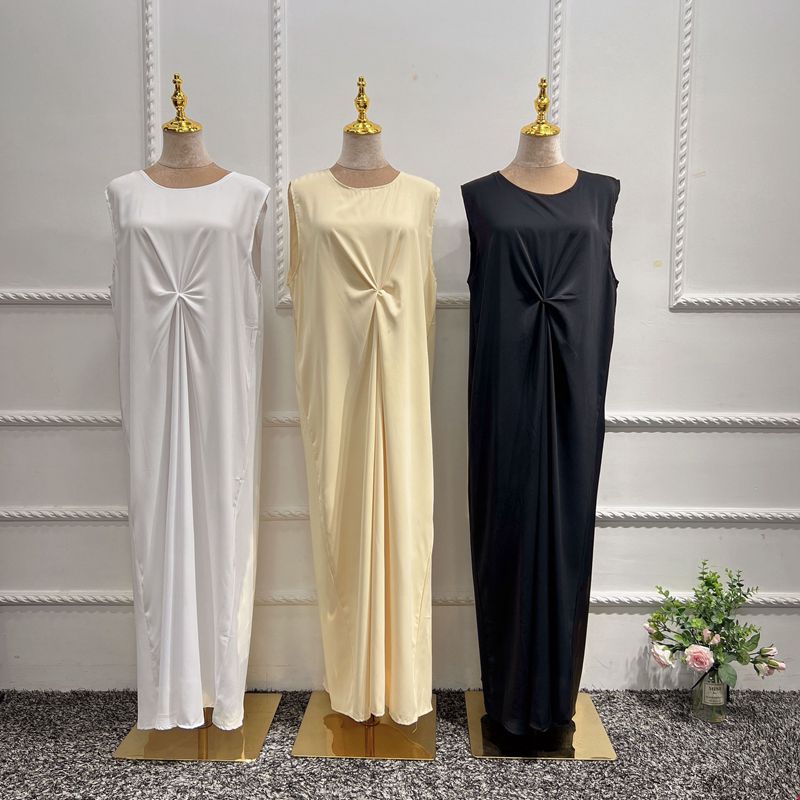 Robe Abaya sans manches en satin pour femme musulmane