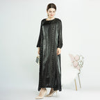 Ensemble 2 pièces pour l'Aïd, robe abaya ouverte en perles, avec abaya extérieure et robe intérieure sans manches