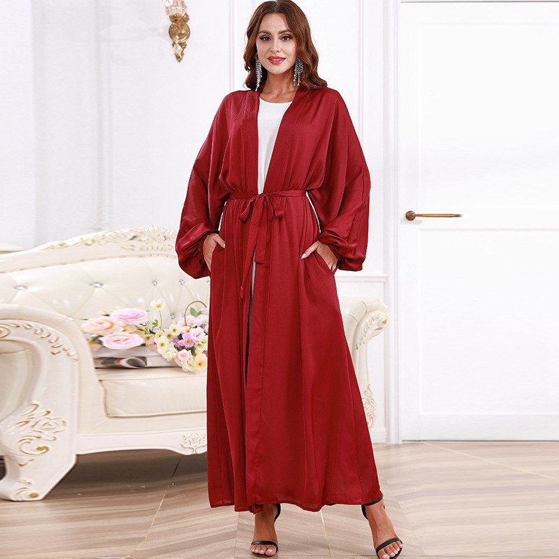 Balloon Sleeve Open Cardigan Abaya Dress For Muslim Women