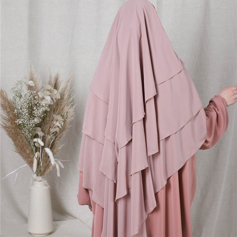 Khimar long en mousseline de soie à 3 couches, 15 options de couleurs pour femmes arabes