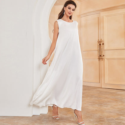 White Satin Sleeveless Abaya Inner Dress For Muslim Women