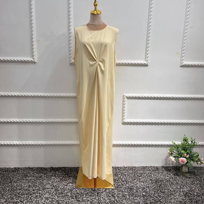 Robe Abaya sans manches en satin pour femme musulmane