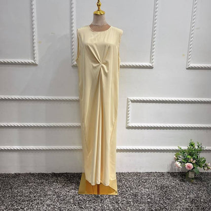 Robe Abaya sans manches en satin pour femme musulmane