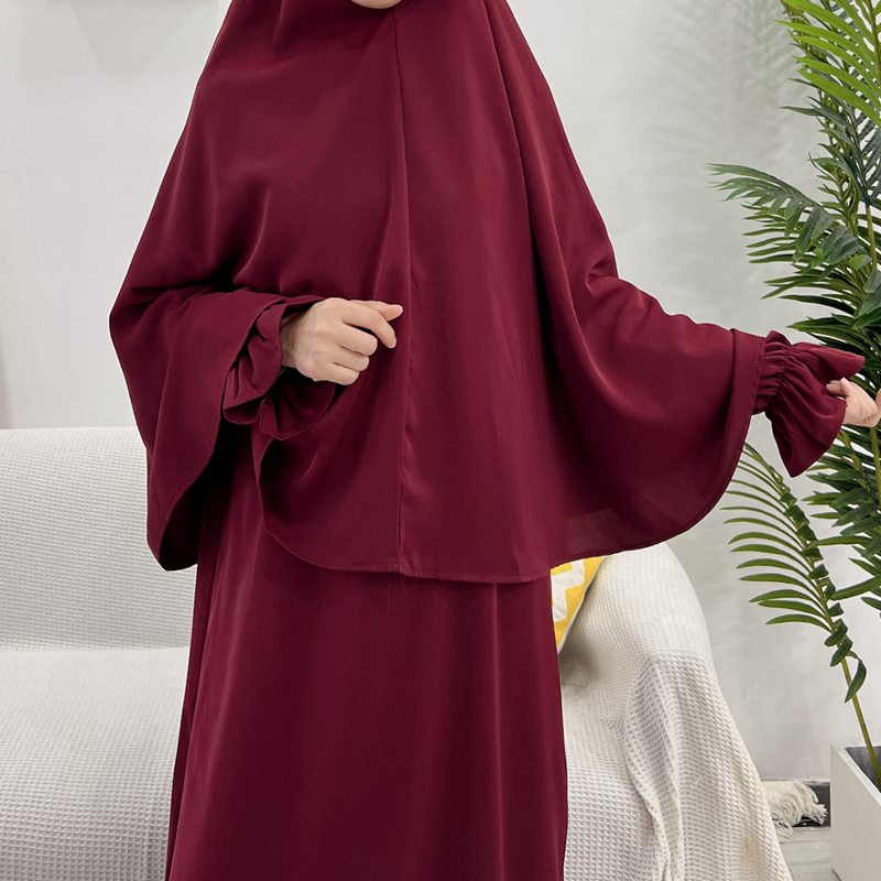 2 Pieces Set Jilbab Solid Color For Muslim Women Dress Middle East Dubai Turkish Clothing