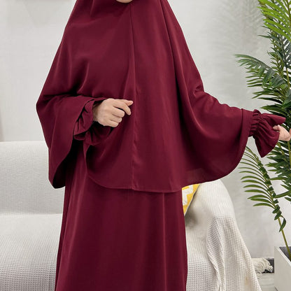 Ensemble 2 pièces Jilaba couleur unie pour femmes musulmanes, robe Moyen-Orient, Dubaï, vêtements turcs
