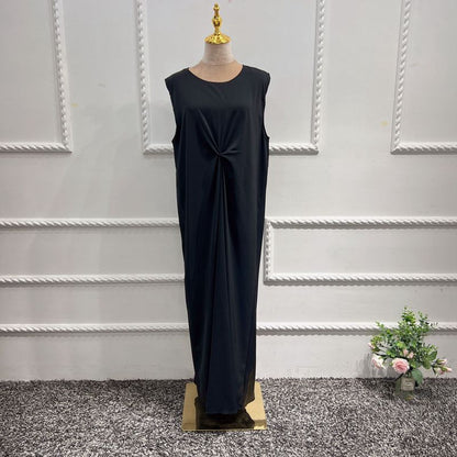 Robe Abaya sans manches en satin pour femme musulmane