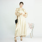 Ensemble 2 pièces pour l'Aïd, robe abaya ouverte en perles, avec abaya extérieure et robe intérieure sans manches