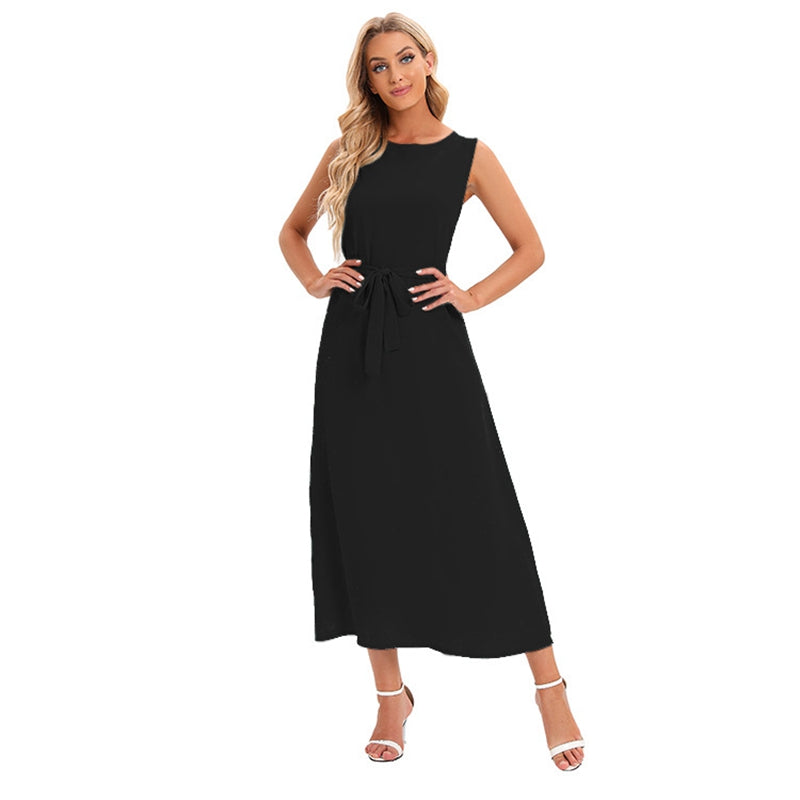 Abaya de couleur unie sous une robe sans manches pour femmes musulmanes