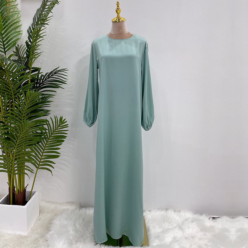 Robe Abaya en satin pour femmes musulmanes avec cache-cœur mi-long