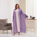 Robe longue ouverte en satin à manches bouffantes pour femmes musulmanes
