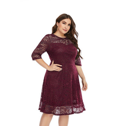 Plus Size Midi Lace Evening Formal Women Dress