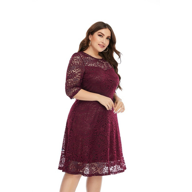 Plus Size Midi Lace Evening Formal Women Dress