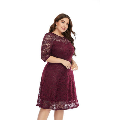 Plus Size Midi Lace Evening Formal Women Dress