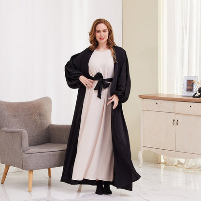 Puff Sleeve Open Abaya Dress For Muslim Women