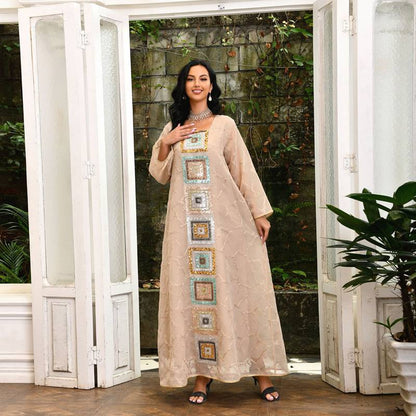Robe de soirée caftan brodée à paillettes pour femme