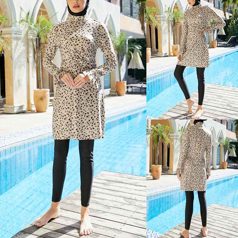Maillot de bain 3 pièces imprimé floral pour femmes musulmanes, burkini, costume de bain islamique