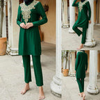 3 Pieces Set Muslim Women Embroidered Burkinis Swimwear