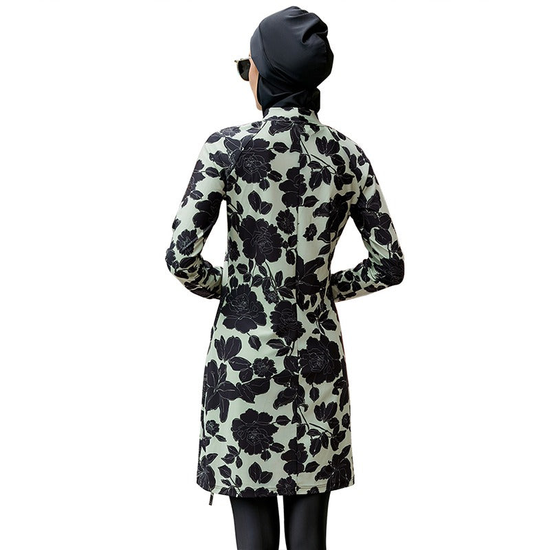 3 Pieces Set Floral Printed Islamic Burkini Bathing Suit Swimwear For Arab Muslim Women