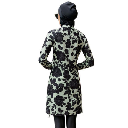 3 Pieces Set Floral Printed Islamic Burkini Bathing Suit Swimwear For Arab Muslim Women