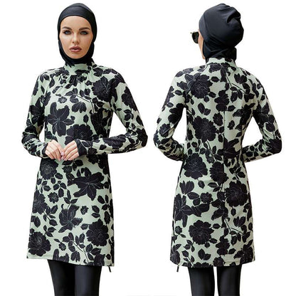 3 Pieces Set Floral Printed Islamic Burkini Bathing Suit Swimwear For Arab Muslim Women