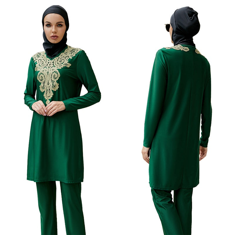 3 Pieces Set Muslim Women Embroidered Burkinis Swimwear