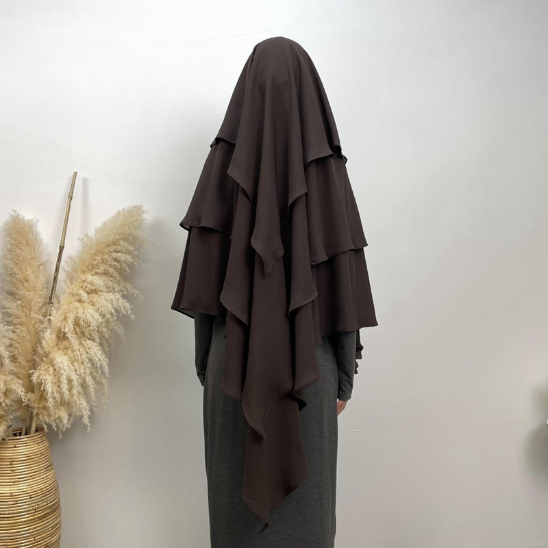 Khimar long en mousseline de soie à 3 couches, 15 options de couleurs pour femmes arabes