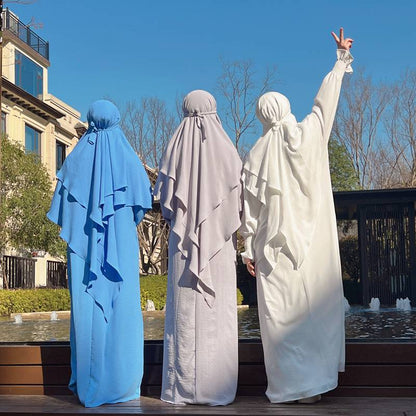 Muslim Women Cotton Blended Two Layers Long Khimar Overhead