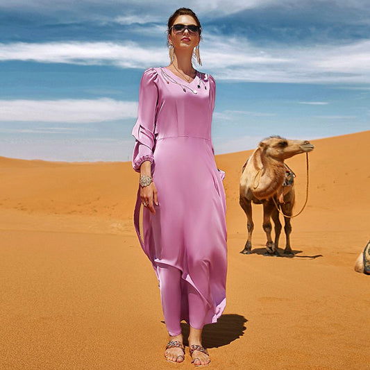 Robe de l'Aïd pour femmes musulmanes, Abaya Kaftan en satin avec strass cousus à la main