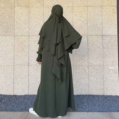 Muslim Women Cotton Blended Two Layers Long Khimar Overhead