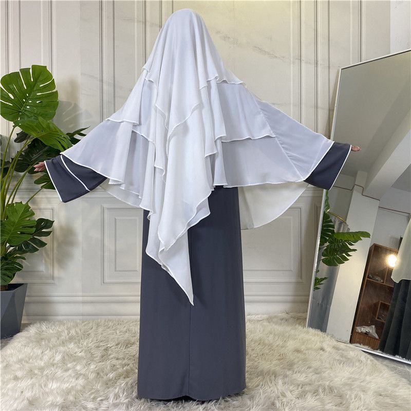 Khimar long en mousseline de soie à 3 couches, 15 options de couleurs pour femmes arabes