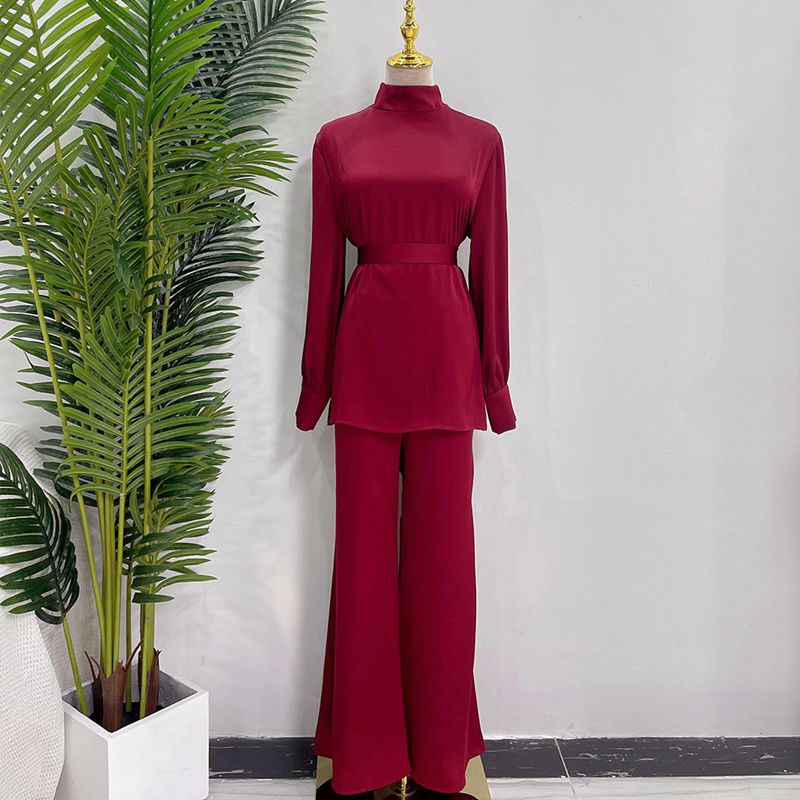 Ensemble de 2 pièces pour femme musulmane, haut et pantalon, tenue de bureau en satin