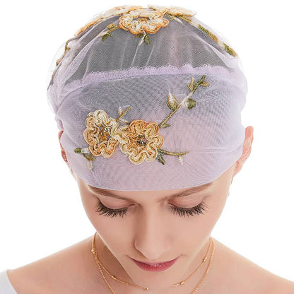 Fashion Muslim Women Arab Embroidery Hijab Caps Hat Turban