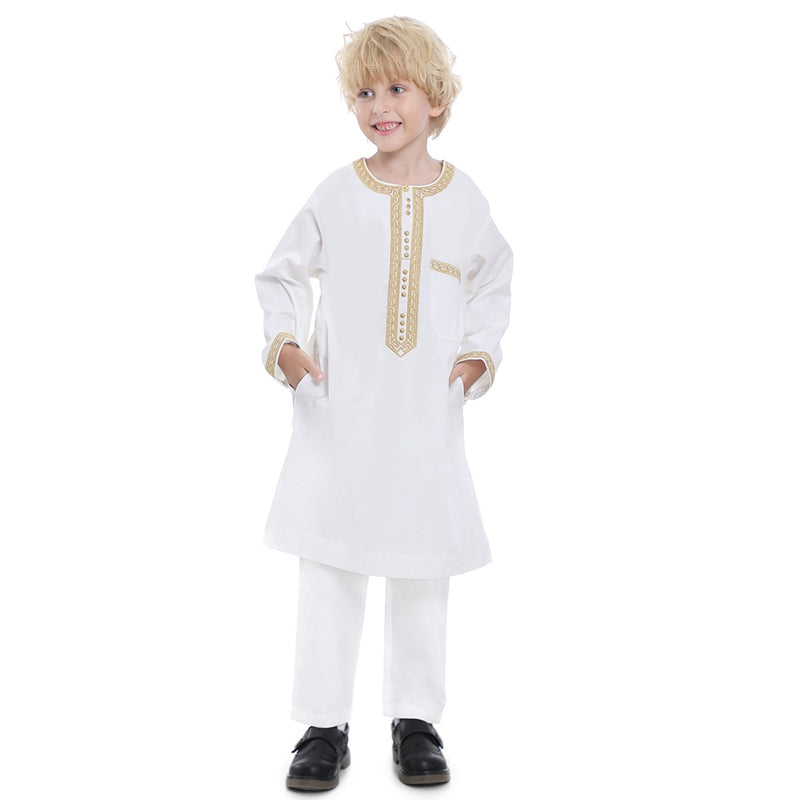 Ensemble de costume Thobe brodé pour garçon arabe musulman