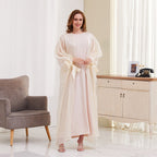 Robe longue ouverte en satin à manches bouffantes pour femmes musulmanes