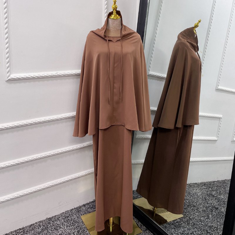 2 Pieces Set Jilbab Solid Color For Muslim Women Dress Middle East Dubai Turkish Clothing
