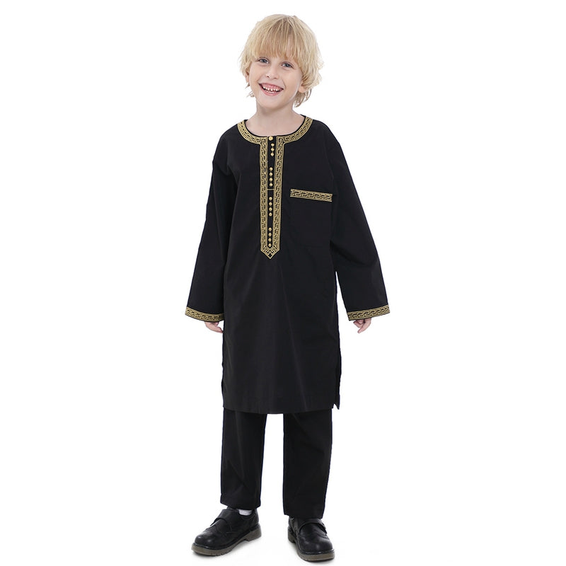 Ensemble de costume Thobe brodé pour garçon arabe musulman
